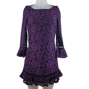 Eliza J Stunning Vacation Cruise Purple Black Floral Lace Women's Dress 2P